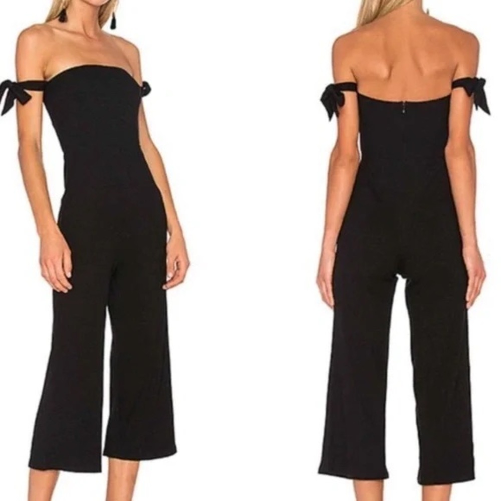 NBD Black Ribbed Crop Wide Leg Off Shoulder Jumpsuit. Size XS.